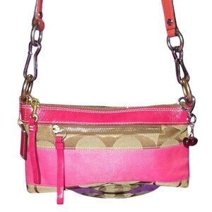 Coach 2006 Cursive Creed Limited Edition Signature Pink Stripe Demi Handbag